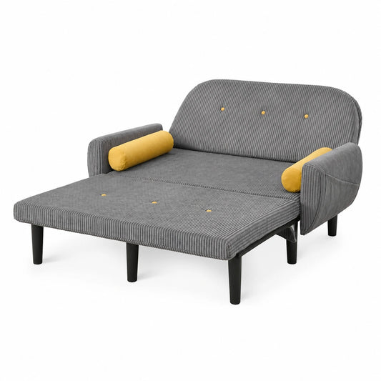 Verstellbares Schlafsofa aus Cord, 2-Sitzer mit Samtbezug für Wohn- und Schlafzimmer, Multifunktional in Grau, 180x128x53cm