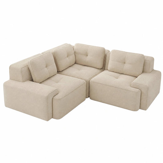 Robustes 3-Sitzer Cord-Ecksofa, modulares Design, kratzfest und pflegeleicht, ideal für Haustiere, ohne Montage erforderlich