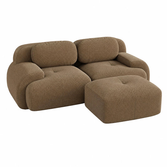 Modulares Ecksofa aus Cord mit Ottoman, L-förmig, modernes Schlafsofa ohne Montage, Wohnzimmermöbel in Braun, 2-Sitzer + 1